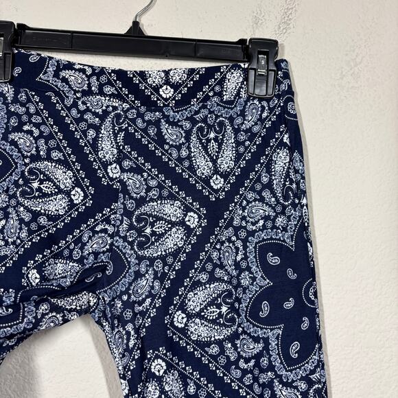 Shosho Small Palazzo Leggings Pants Blue Paisley Print Flared Pull On Stretch - Picture 4 of 8